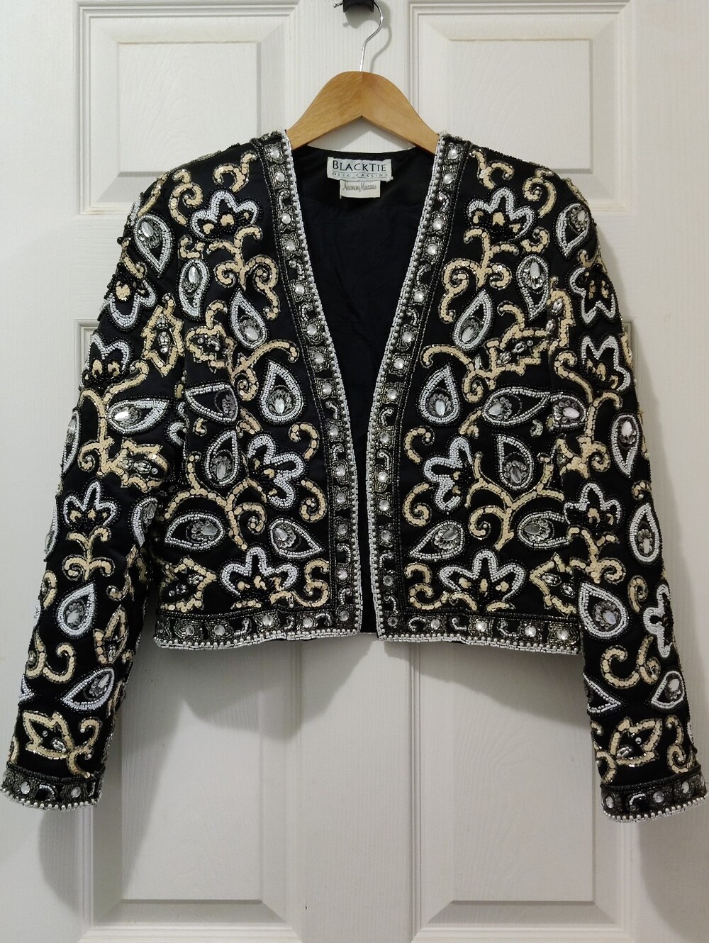 Vintage Heavy Paisley Beaded Sequin Faux Stone Crop Jacket - Medium